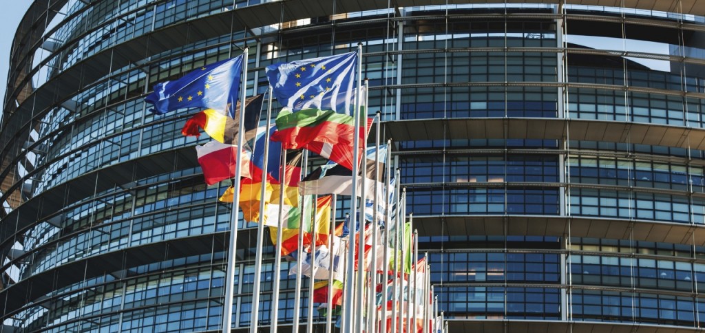 EU flags in front of Parliament